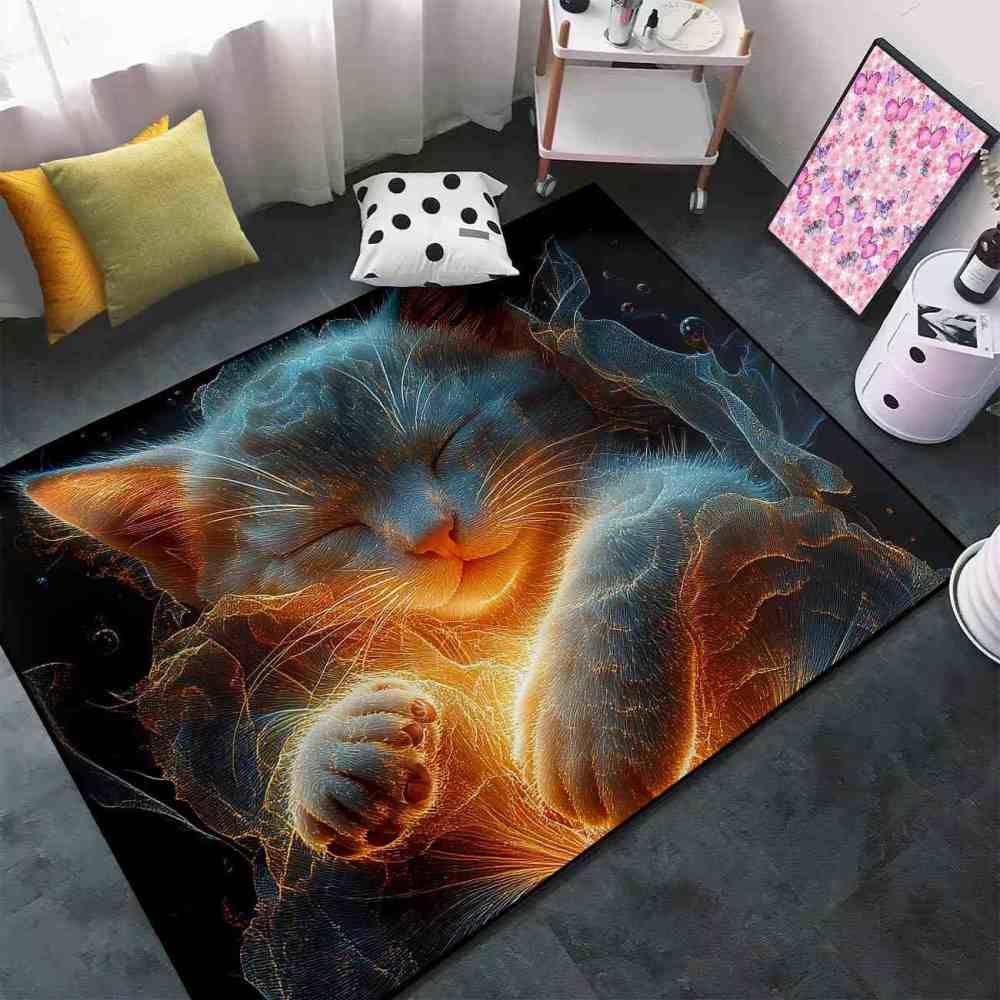 Cosmic Energy Sleeping Cat Printed Area Rug Teen Bedroom Decor Upgrade Ultra Non-Slip backing | CozyLil
