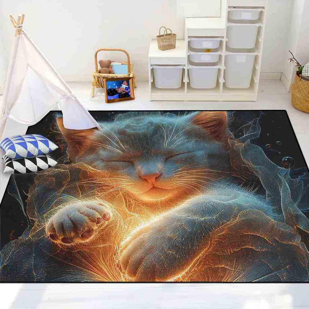 Cosmic Energy Sleeping Cat Printed Area Rug Teen Bedroom Decor Upgrade Ultra Non-Slip backing | CozyLil