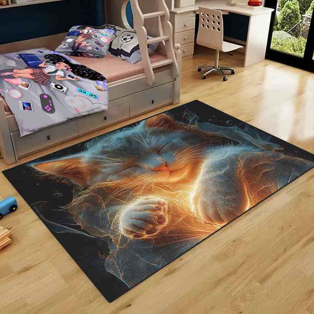 Cosmic Energy Sleeping Cat Printed Area Rug Teen Bedroom Decor Upgrade Ultra Non-Slip backing | CozyLil