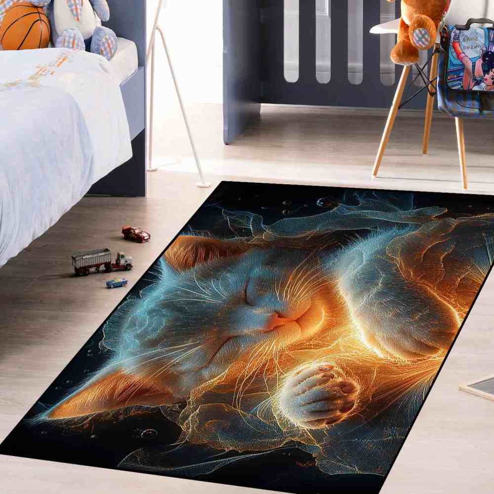 Cosmic Energy Sleeping Cat Printed Area Rug Teen Bedroom Decor Upgrade Ultra Non-Slip backing | CozyLil