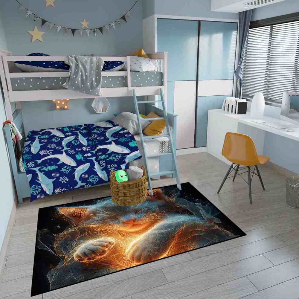 Cosmic Energy Sleeping Cat Printed Area Rug Teen Bedroom Decor Upgrade Ultra Non-Slip backing | CozyLil
