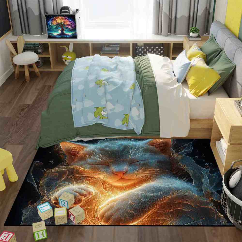 Cosmic Energy Sleeping Cat Printed Area Rug Teen Bedroom Decor Upgrade Ultra Non-Slip backing | CozyLil