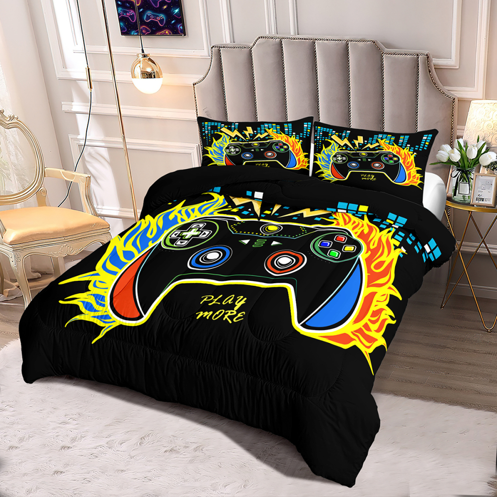 Neon Fire Gamer Comforter Set Boys Room Bedding | CozyLil