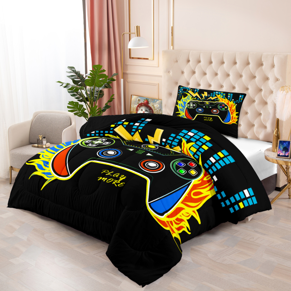 Neon Fire Gamer Comforter Set Boys Room Bedding | CozyLil