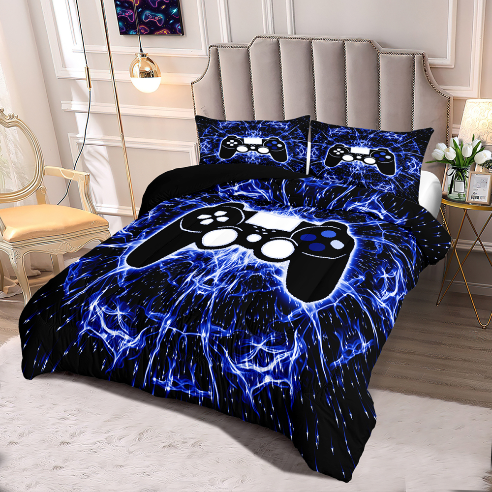 Blue Lightning Gamer Comforter Set Kids Bedding | CozyLil