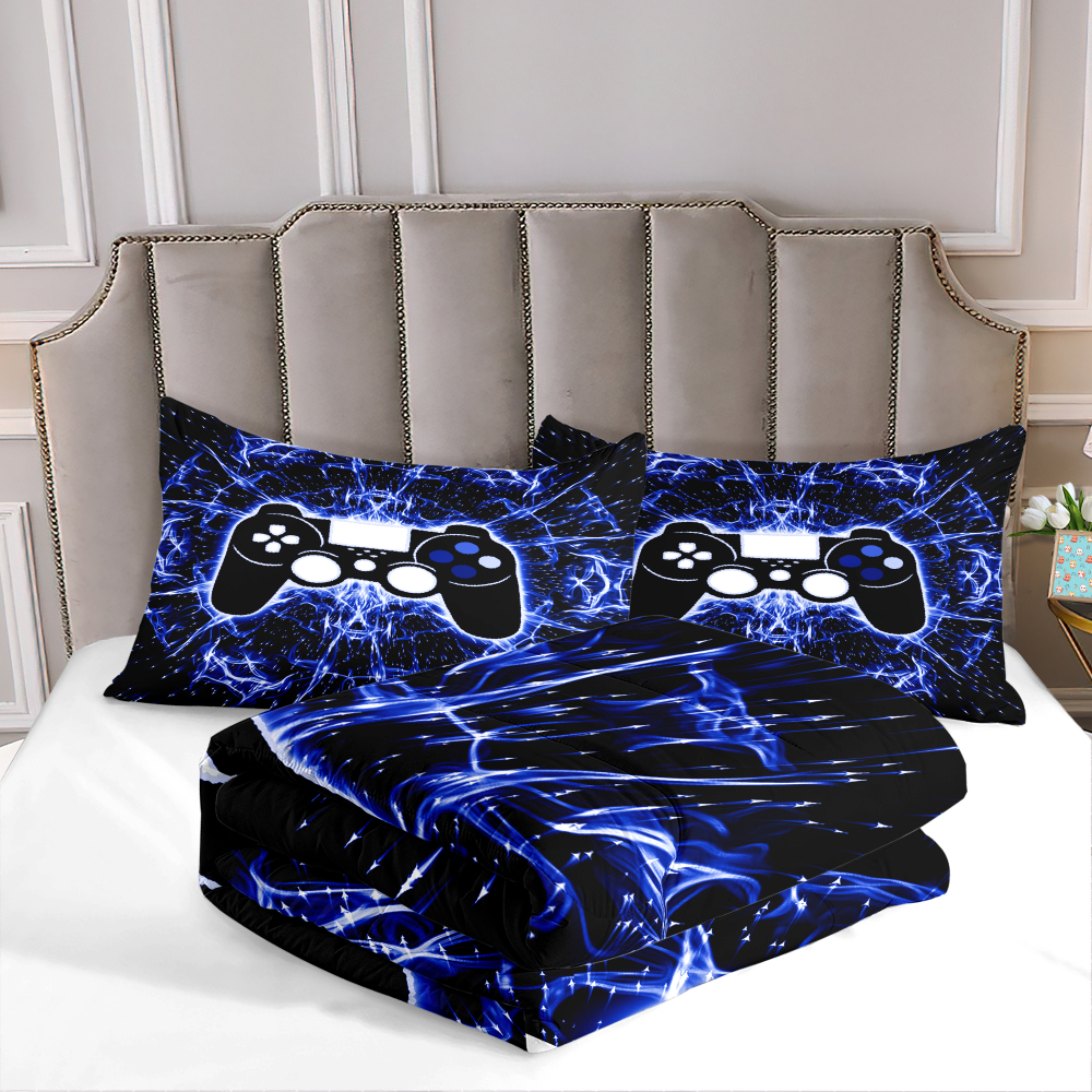 Blue Lightning Gamer Comforter Set Kids Bedding | CozyLil