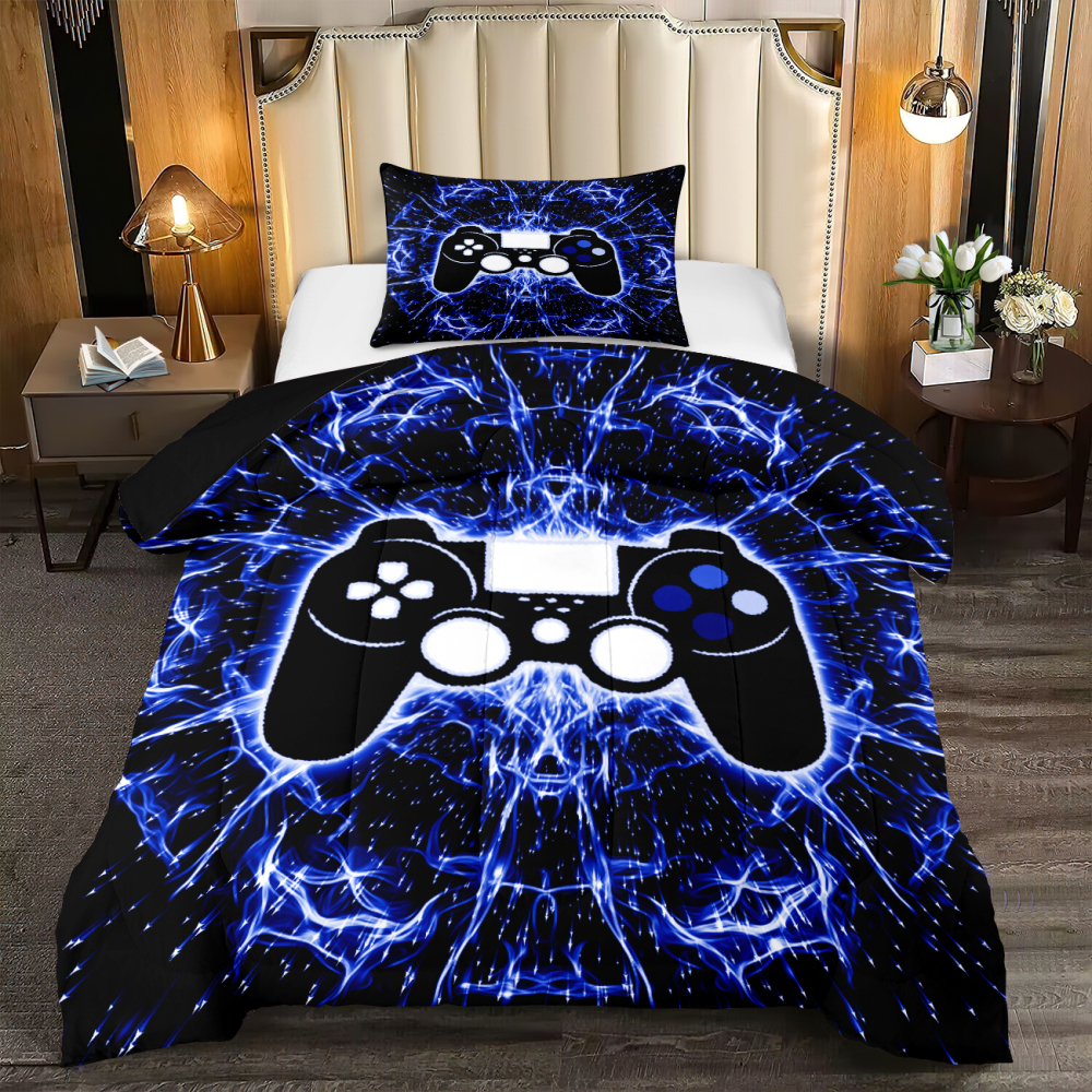 Blue Lightning Gamer Comforter Set Kids Bedding | CozyLil