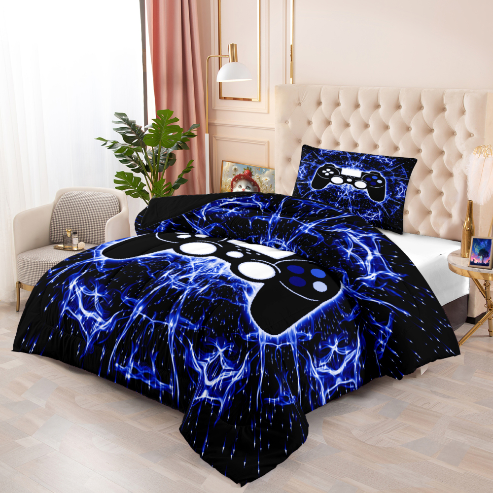 Blue Lightning Gamer Comforter Set Kids Bedding | CozyLil