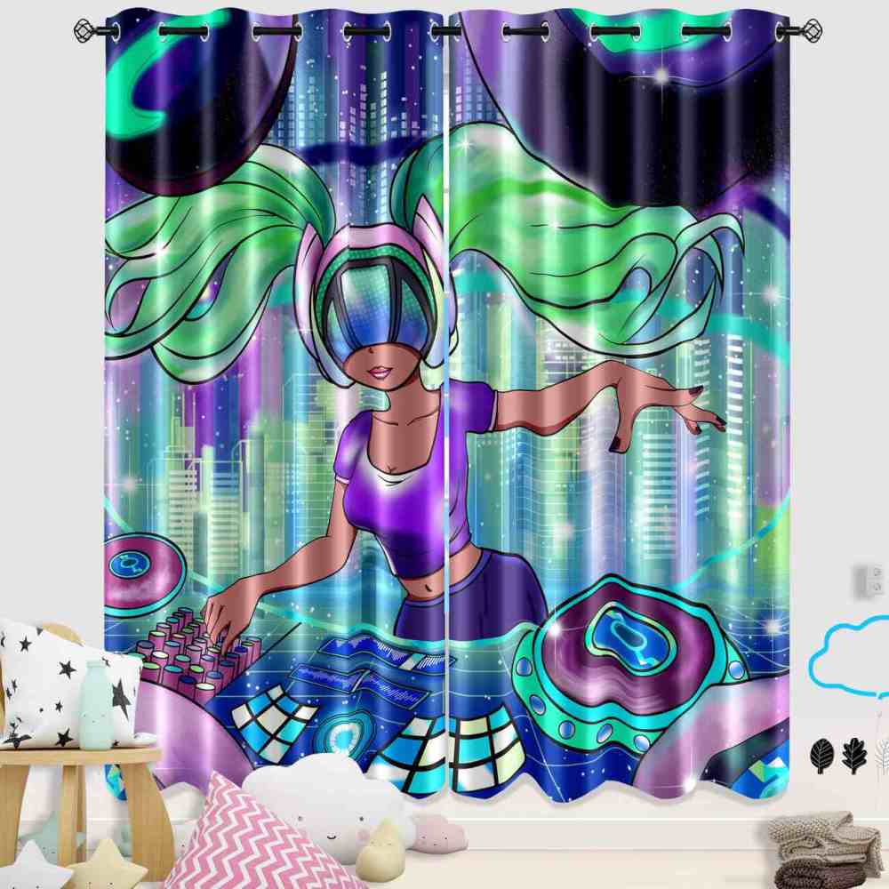 Futuristic African American Girl DJ Kids Curtains | CozyLil
