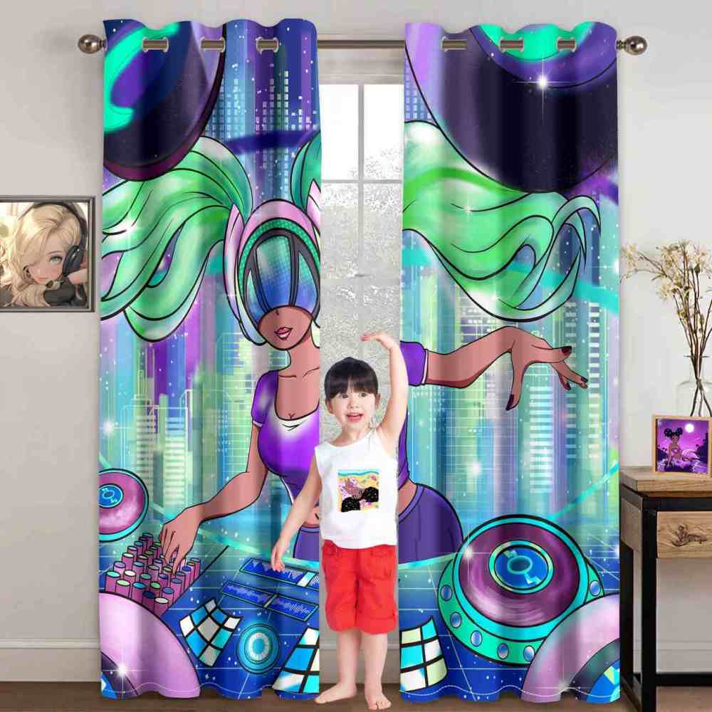 Futuristic African American Girl DJ Kids Curtains | CozyLil
