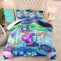 Futuristic Cyberpunk DJ Girl Teen Comforter Set | CozyLil