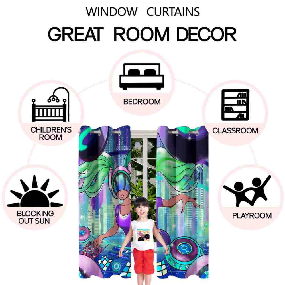 Futuristic African American Girl DJ Kids Curtains | CozyLil