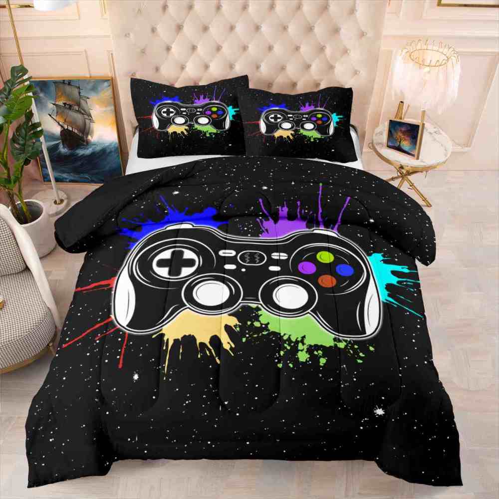 Paint Splatter Gamer Comforter Set Boys Bedding | CozyLil