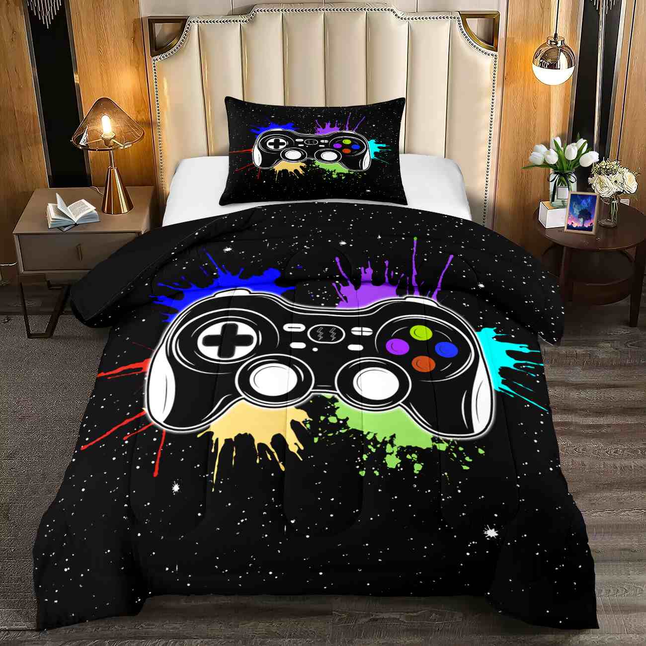 Paint Splatter Gamer Comforter Set Boys Bedding | CozyLil