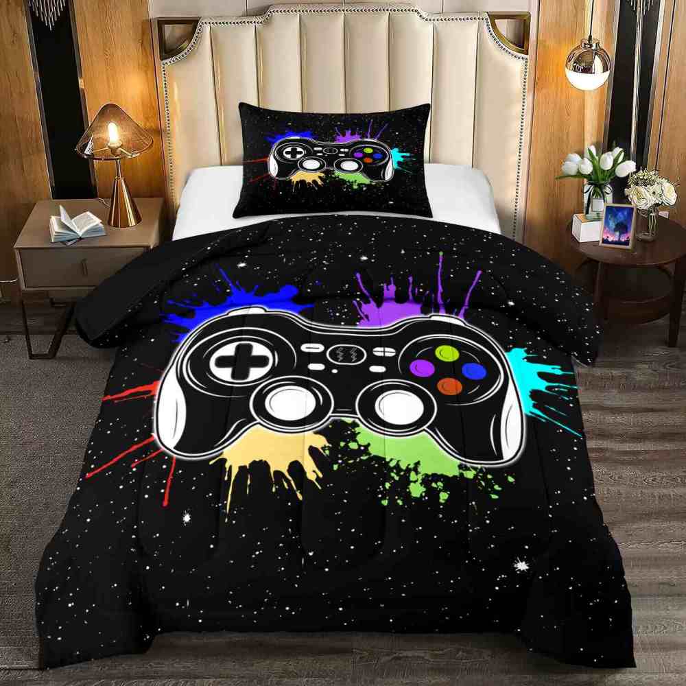 Paint Splatter Gamer Comforter Set Boys Bedding | CozyLil
