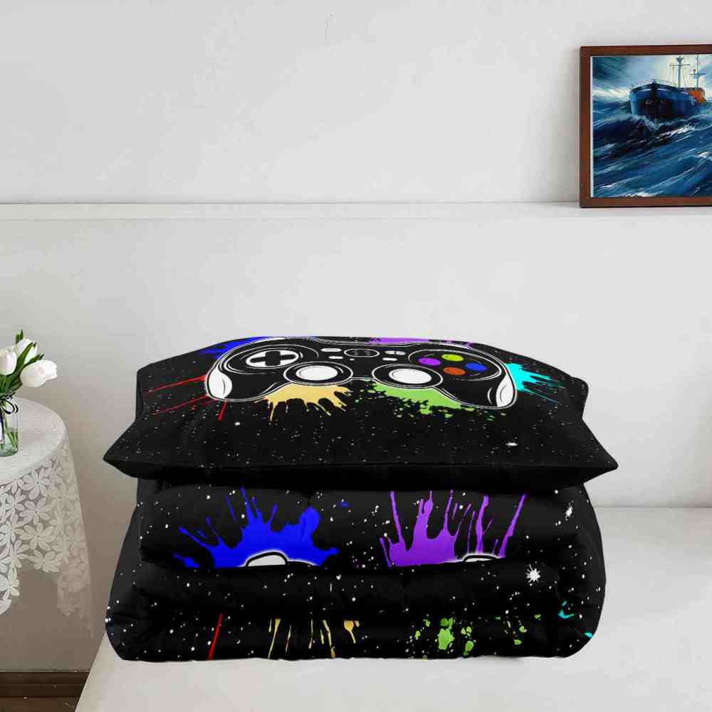 Paint Splatter Gamer Comforter Set Boys Bedding | CozyLil