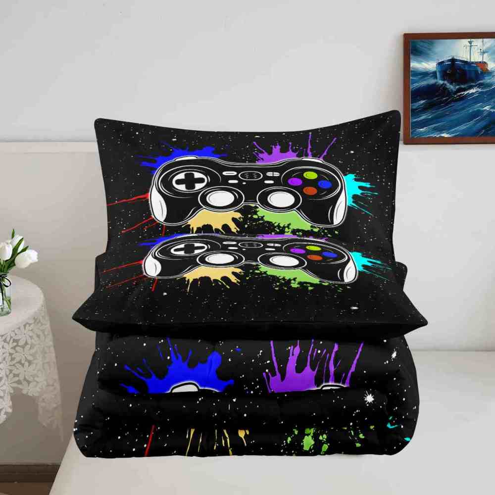 Paint Splatter Gamer Comforter Set Boys Bedding | CozyLil