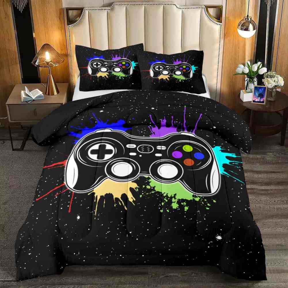 Paint Splatter Gamer Comforter Set Boys Bedding | CozyLil