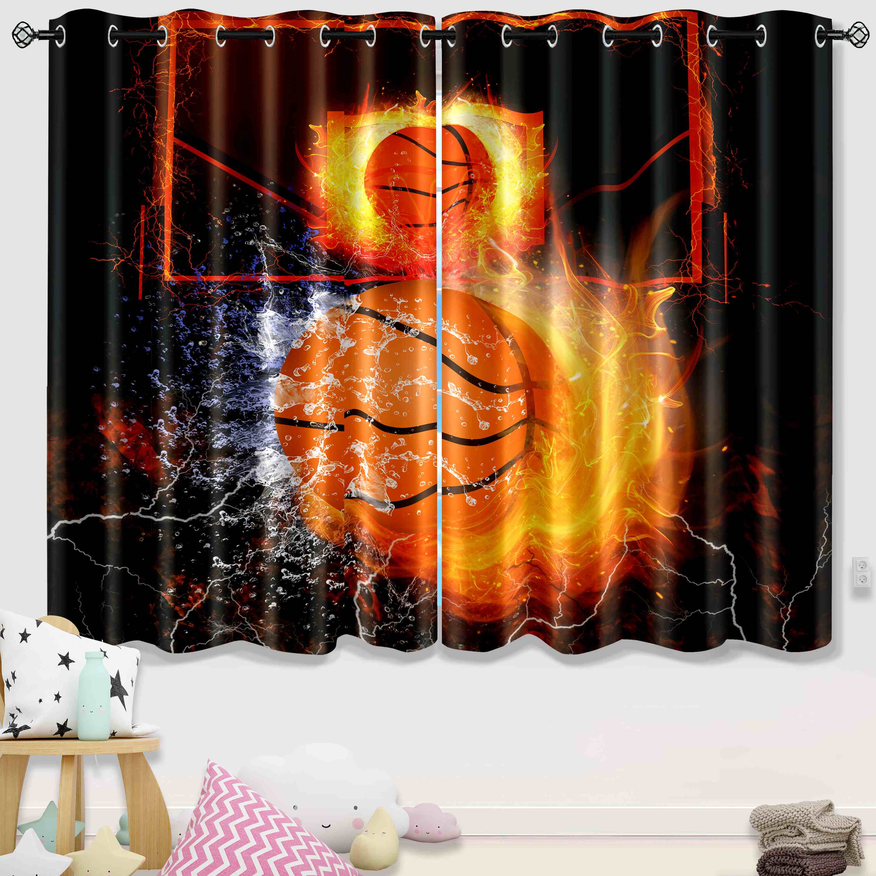 Fire and Water Basketball Hoop Window Curtain Set | CozyLil