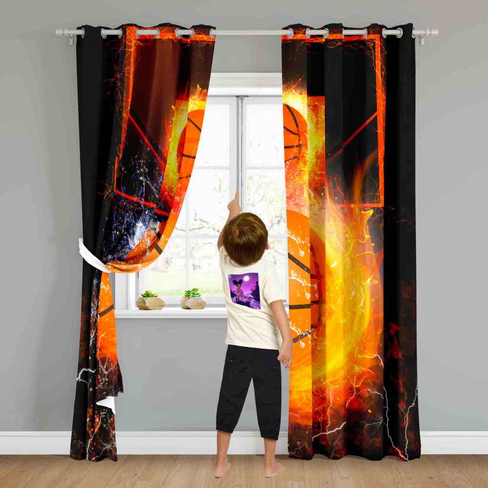 Fire and Water Basketball Hoop Window Curtain Set | CozyLil