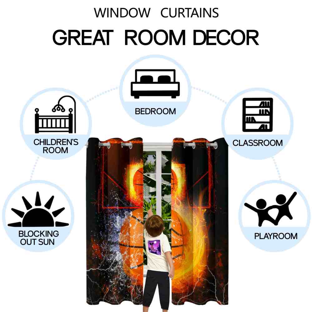 Fire and Water Basketball Hoop Window Curtain Set | CozyLil