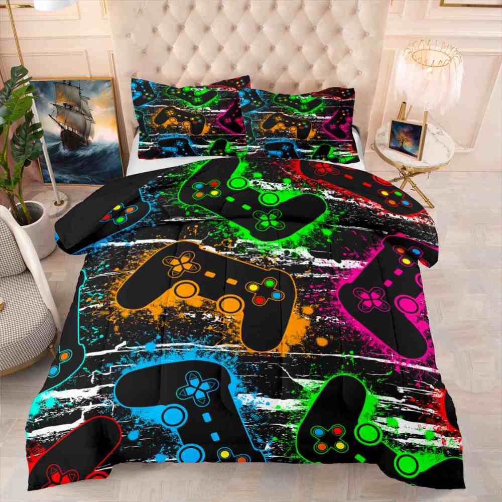 Neon Controllers Grunge Gamer Comforter Set | CozyLil