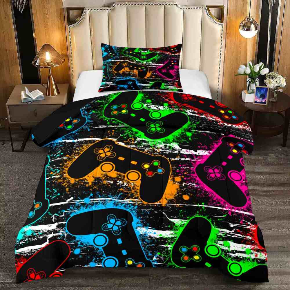 Neon Controllers Grunge Gamer Comforter Set | CozyLil
