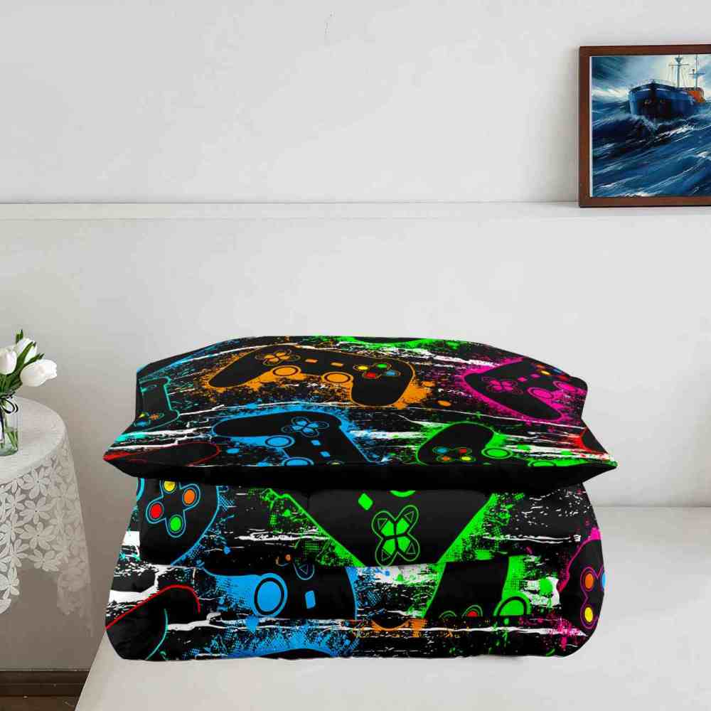 Neon Controllers Grunge Gamer Comforter Set | CozyLil