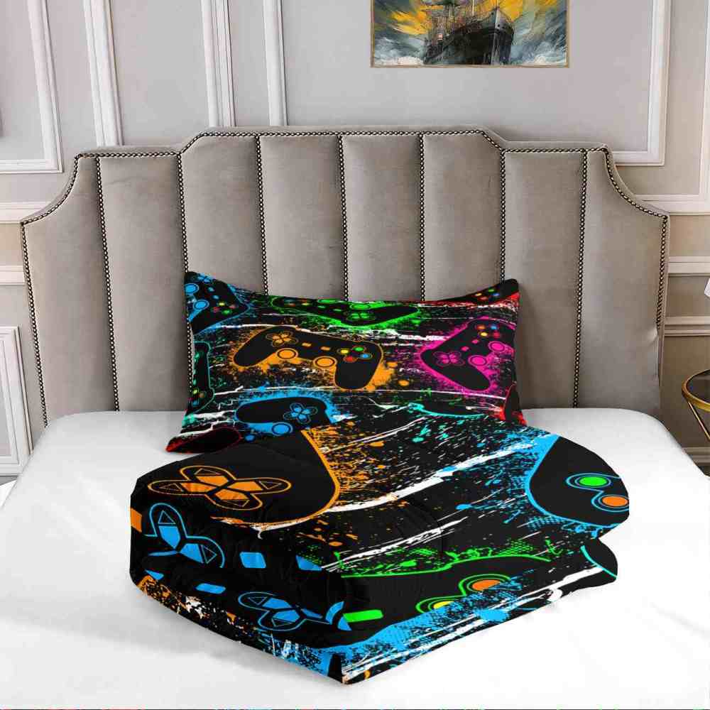 Neon Controllers Grunge Gamer Comforter Set | CozyLil