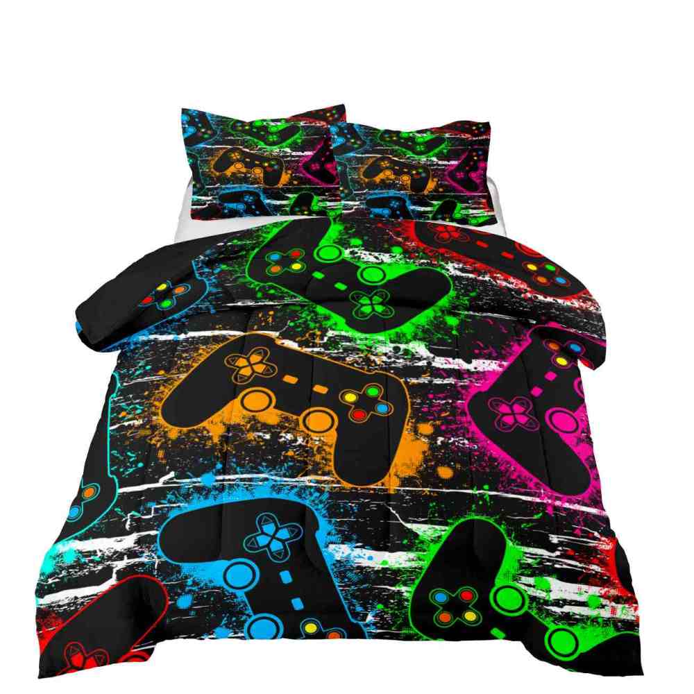 Neon Controllers Grunge Gamer Comforter Set | CozyLil