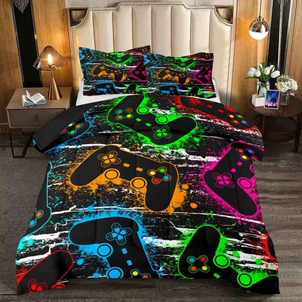Neon Controllers Grunge Gamer Comforter Set | CozyLil