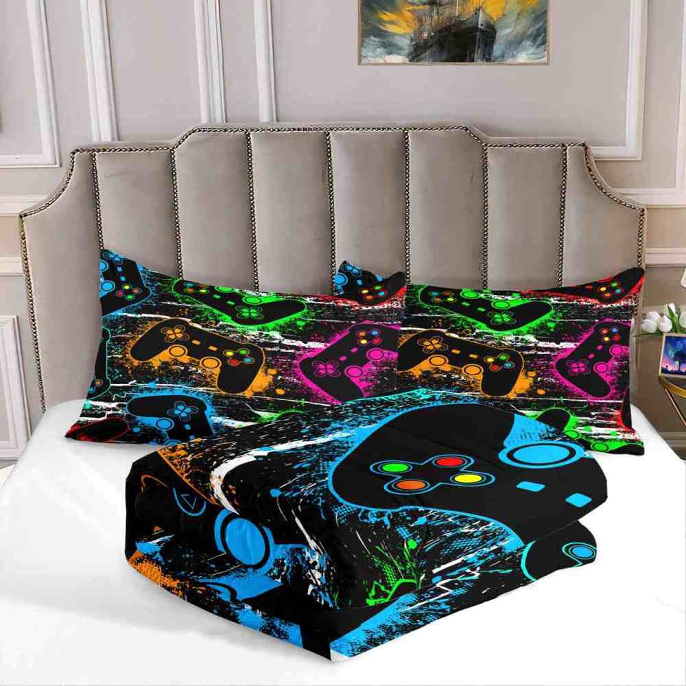 Neon Controllers Grunge Gamer Comforter Set | CozyLil