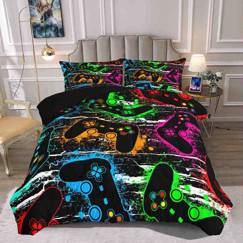 Neon Controllers Grunge Gamer Comforter Set | CozyLil