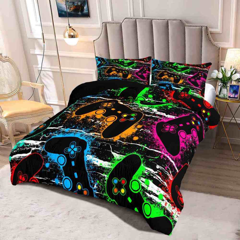 Neon Controllers Grunge Gamer Comforter Set | CozyLil