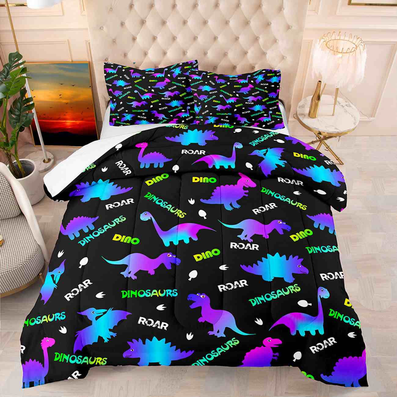 Neon Glowing Dinosaur Kids Comforter Set | CozyLil
