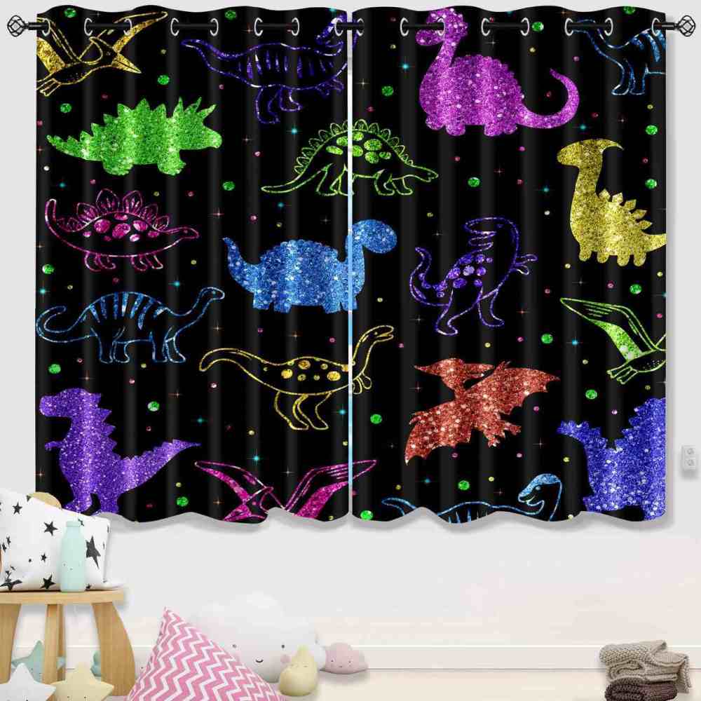 Glitter Dinosaur Kingdom Dark Window Curtains | CozyLil