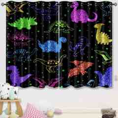 Glitter Dinosaur Kingdom Dark Window Curtains | CozyLil