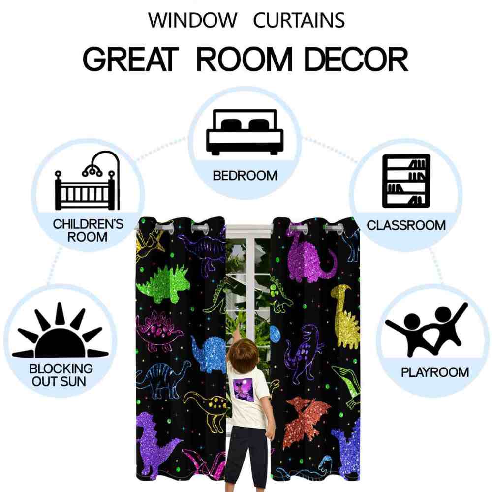 Glitter Dinosaur Kingdom Dark Window Curtains | CozyLil