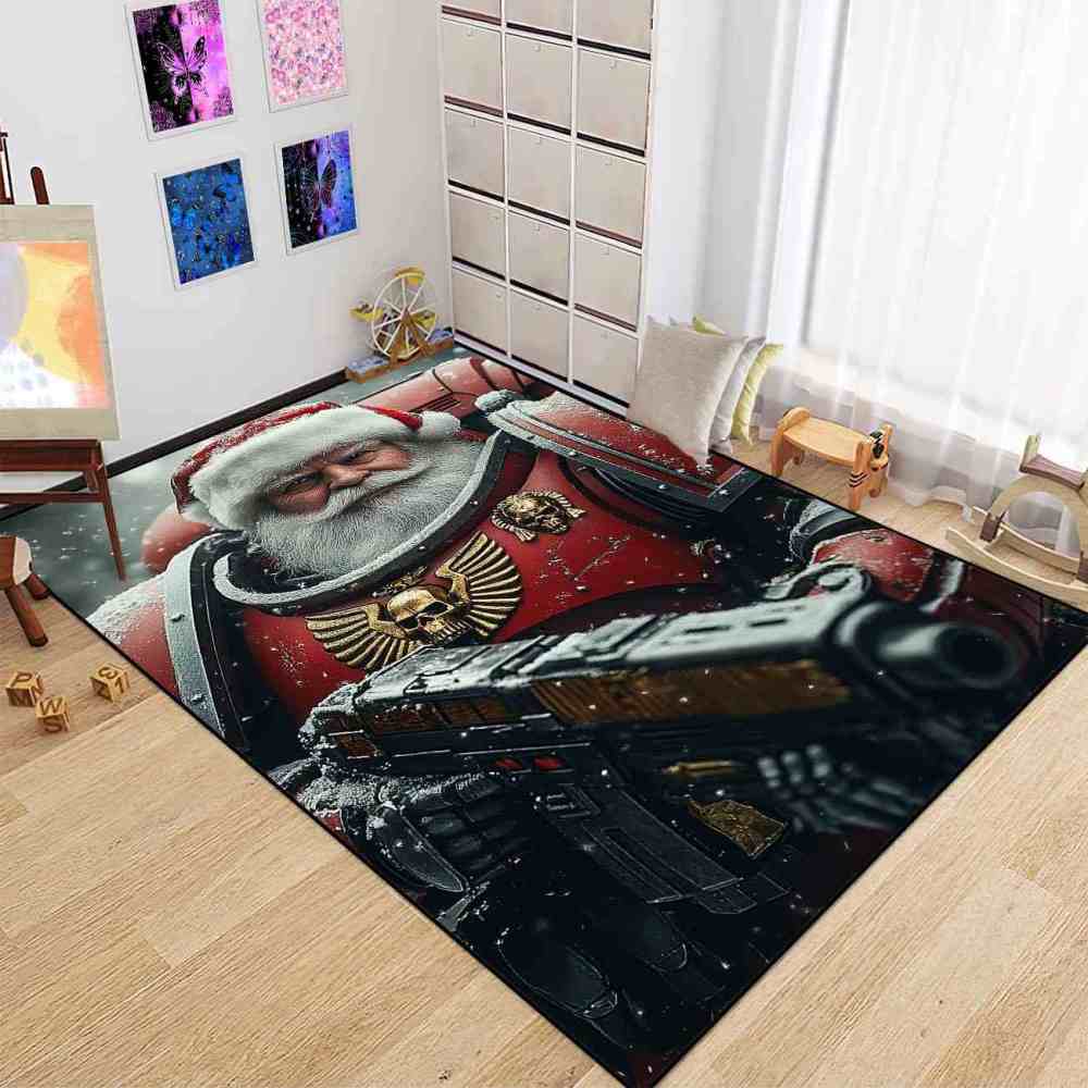 Sci-Fi Mech Armor Santa Claus Area Rug for Gamer Room | CozyLil