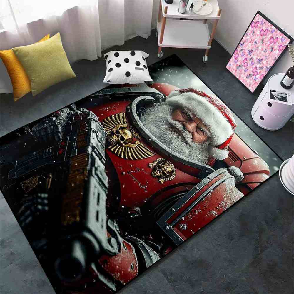 Sci-Fi Mech Armor Santa Claus Area Rug for Gamer Room | CozyLil