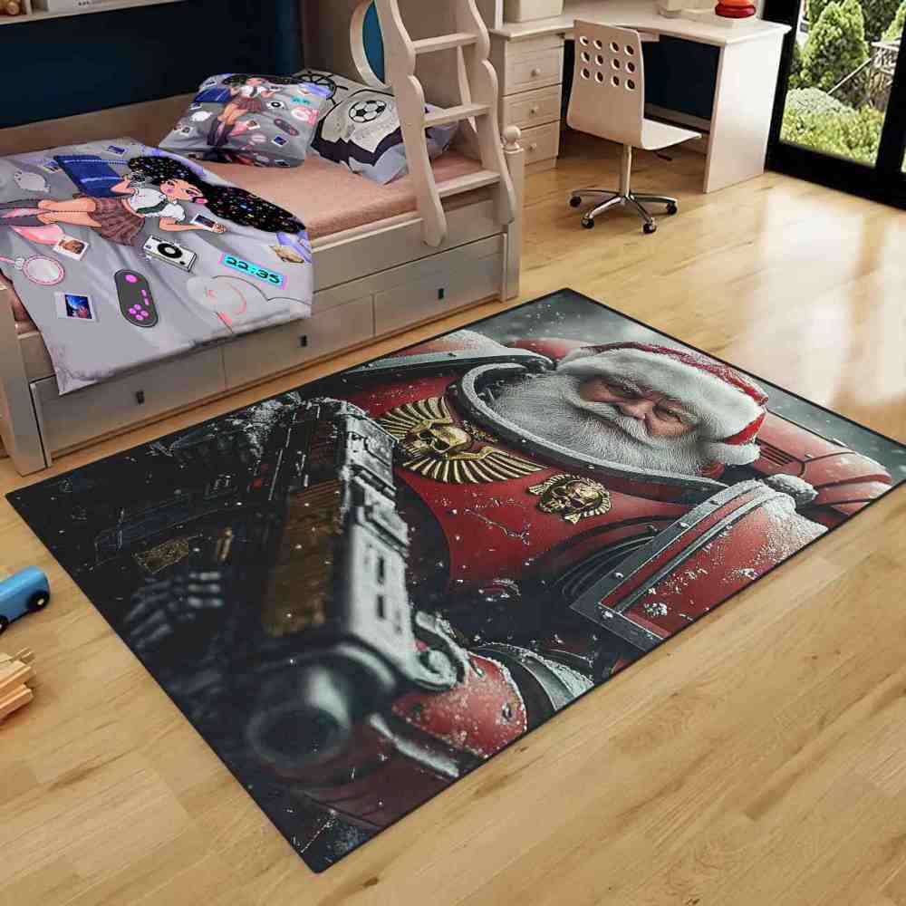 Sci-Fi Mech Armor Santa Claus Area Rug for Gamer Room | CozyLil