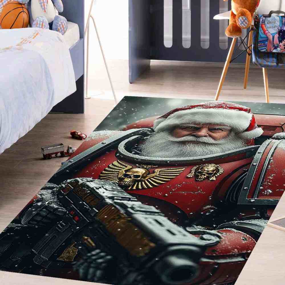 Sci-Fi Mech Armor Santa Claus Area Rug for Gamer Room | CozyLil