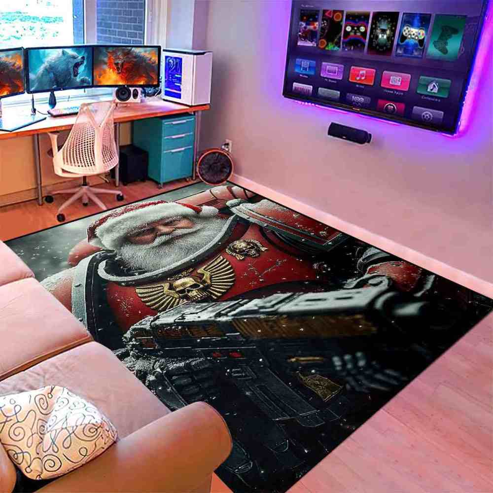 Sci-Fi Mech Armor Santa Claus Area Rug for Gamer Room | CozyLil