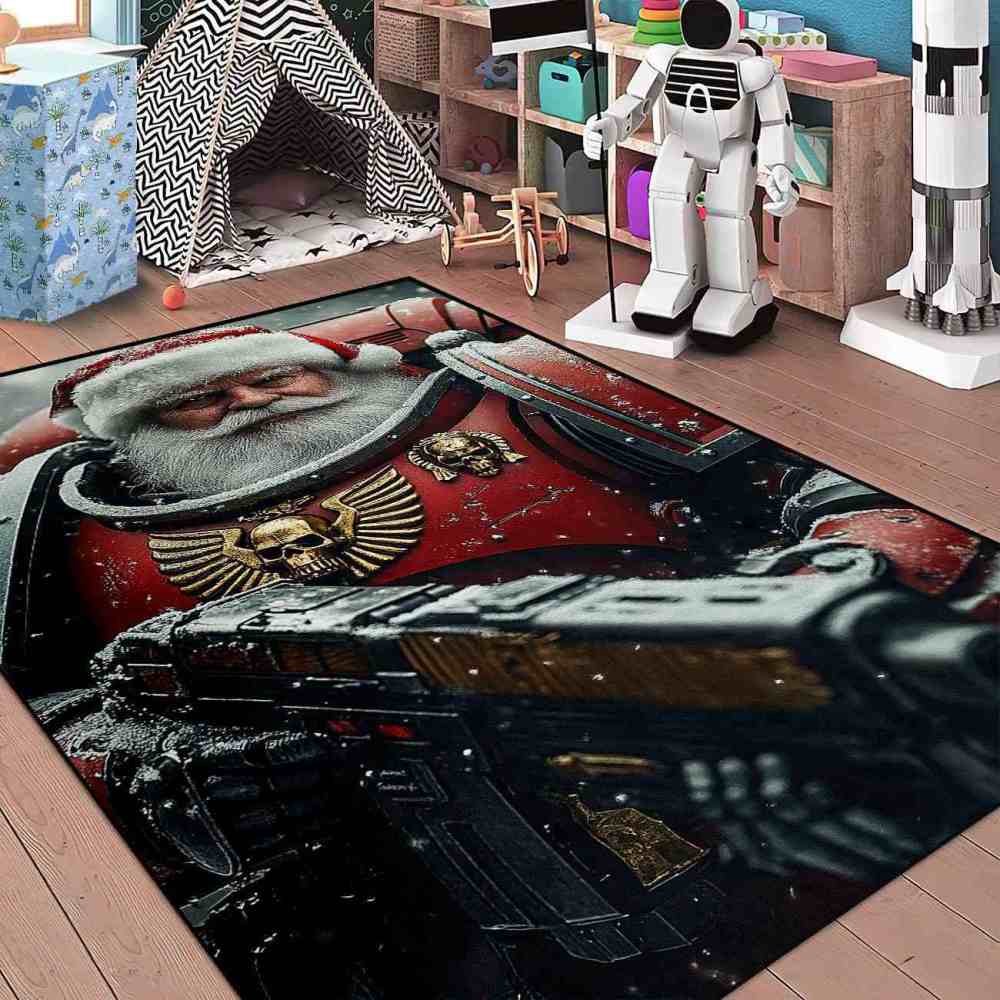 Sci-Fi Mech Armor Santa Claus Area Rug for Gamer Room | CozyLil