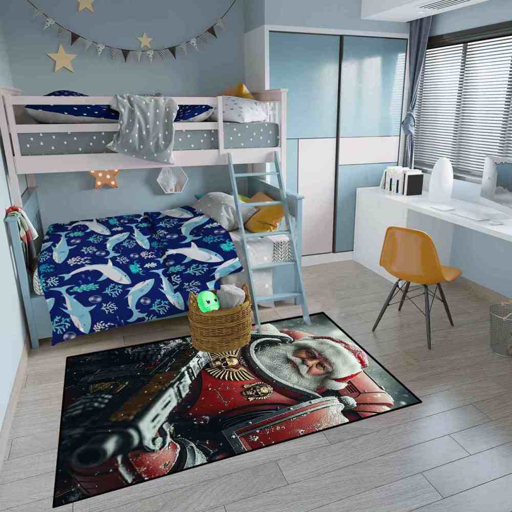 Sci-Fi Mech Armor Santa Claus Area Rug for Gamer Room | CozyLil