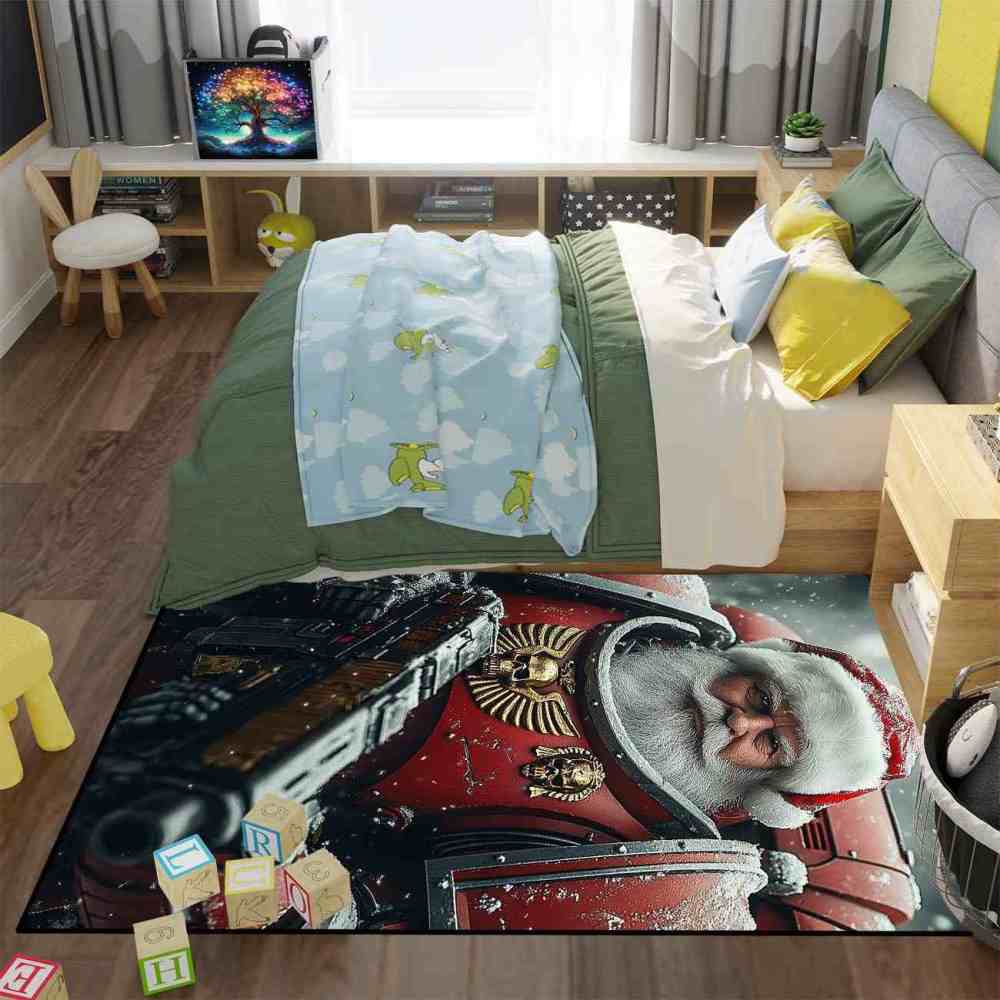 Sci-Fi Mech Armor Santa Claus Area Rug for Gamer Room | CozyLil