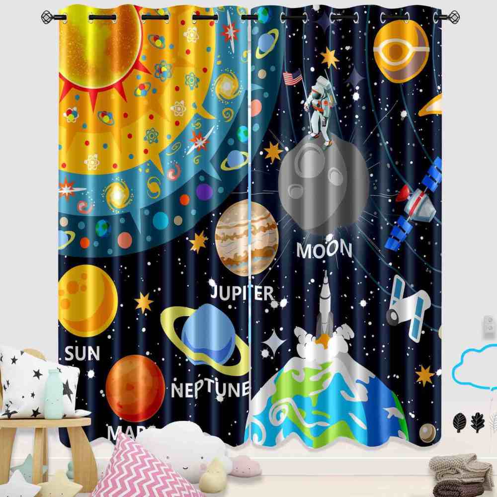 Outer Space Solar System Planets Kids Curtains | CozyLil