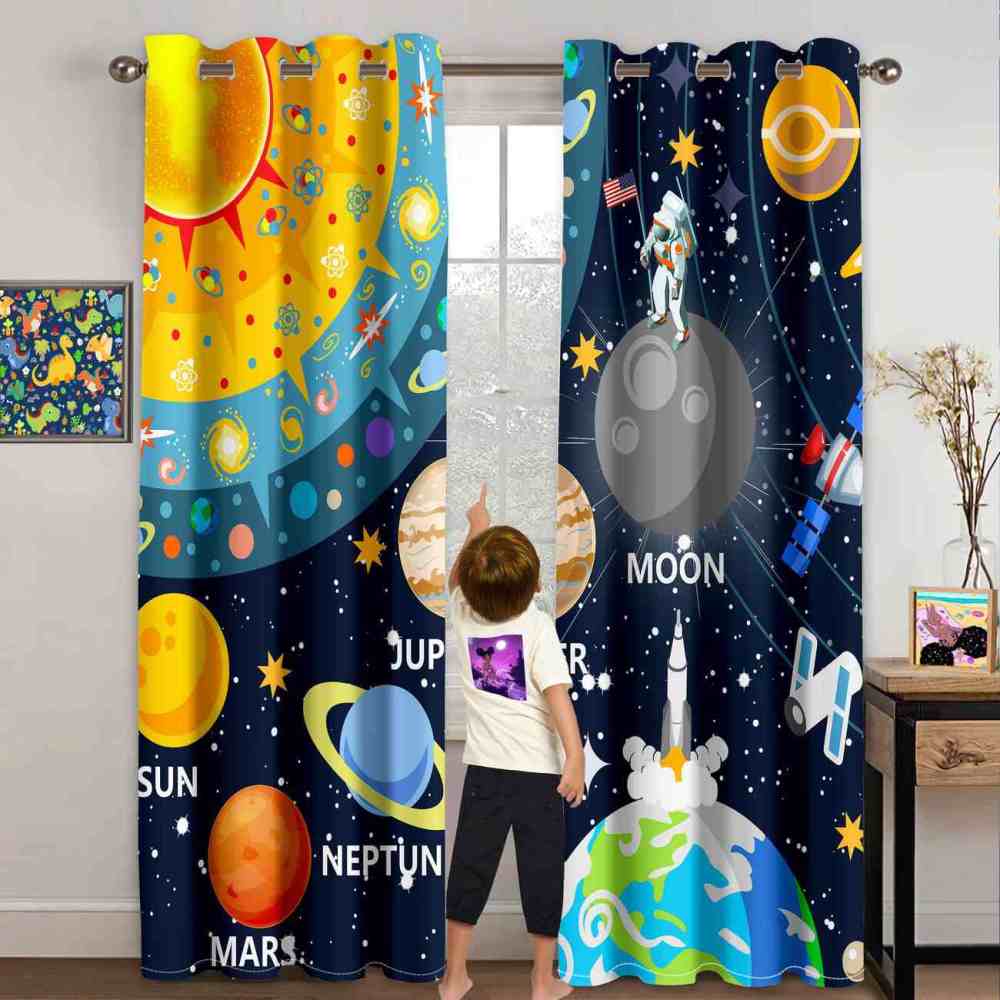 Outer Space Solar System Planets Kids Curtains | CozyLil