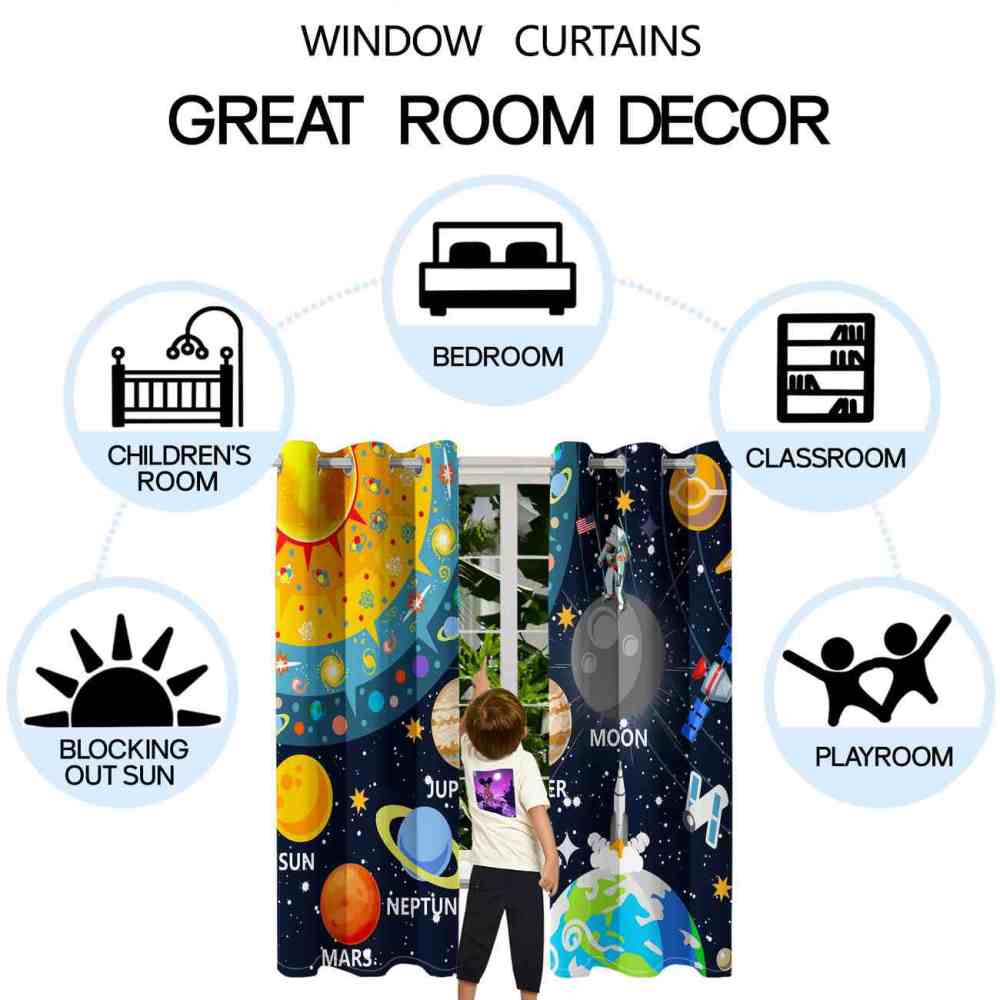 Outer Space Solar System Planets Kids Curtains | CozyLil
