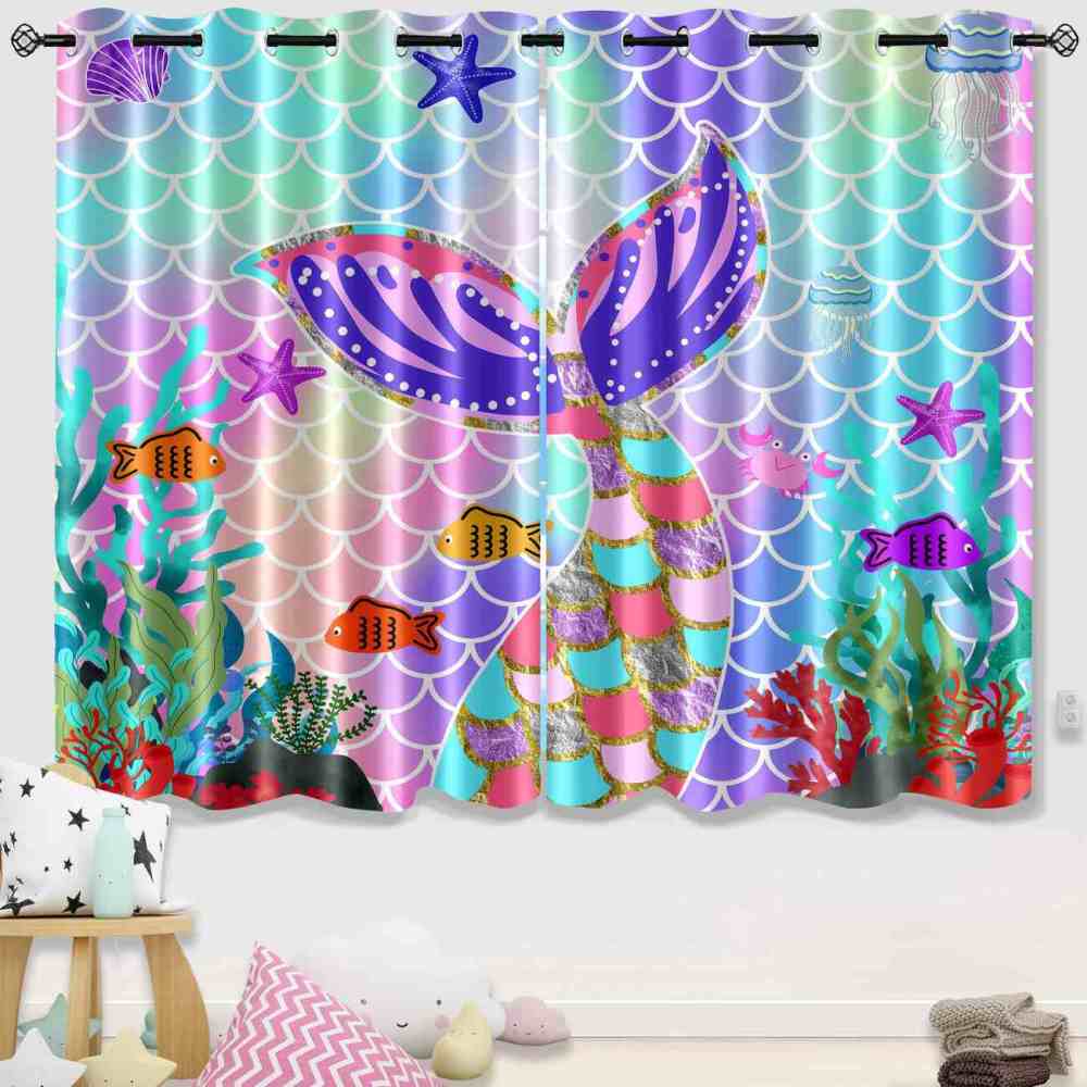 Magical Mermaid Tail Ocean Scale Window Curtains | CozyLil